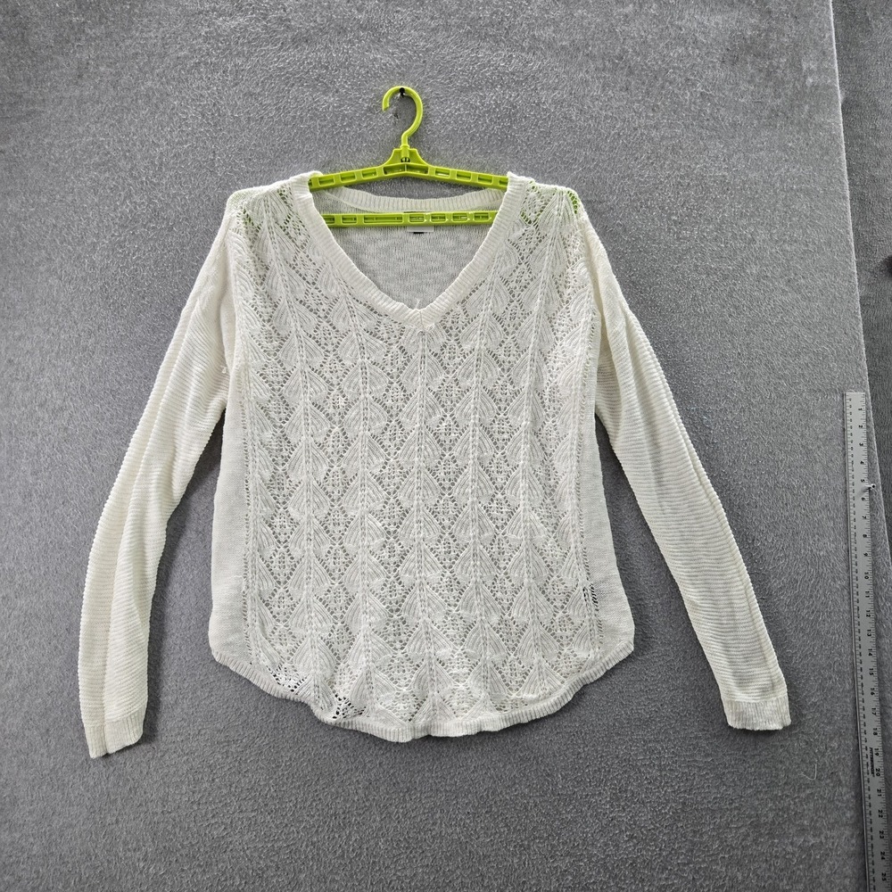 Torrid Women Sweater 1 White Geometric Coquettecore Crochet Sheer Long Sleeve